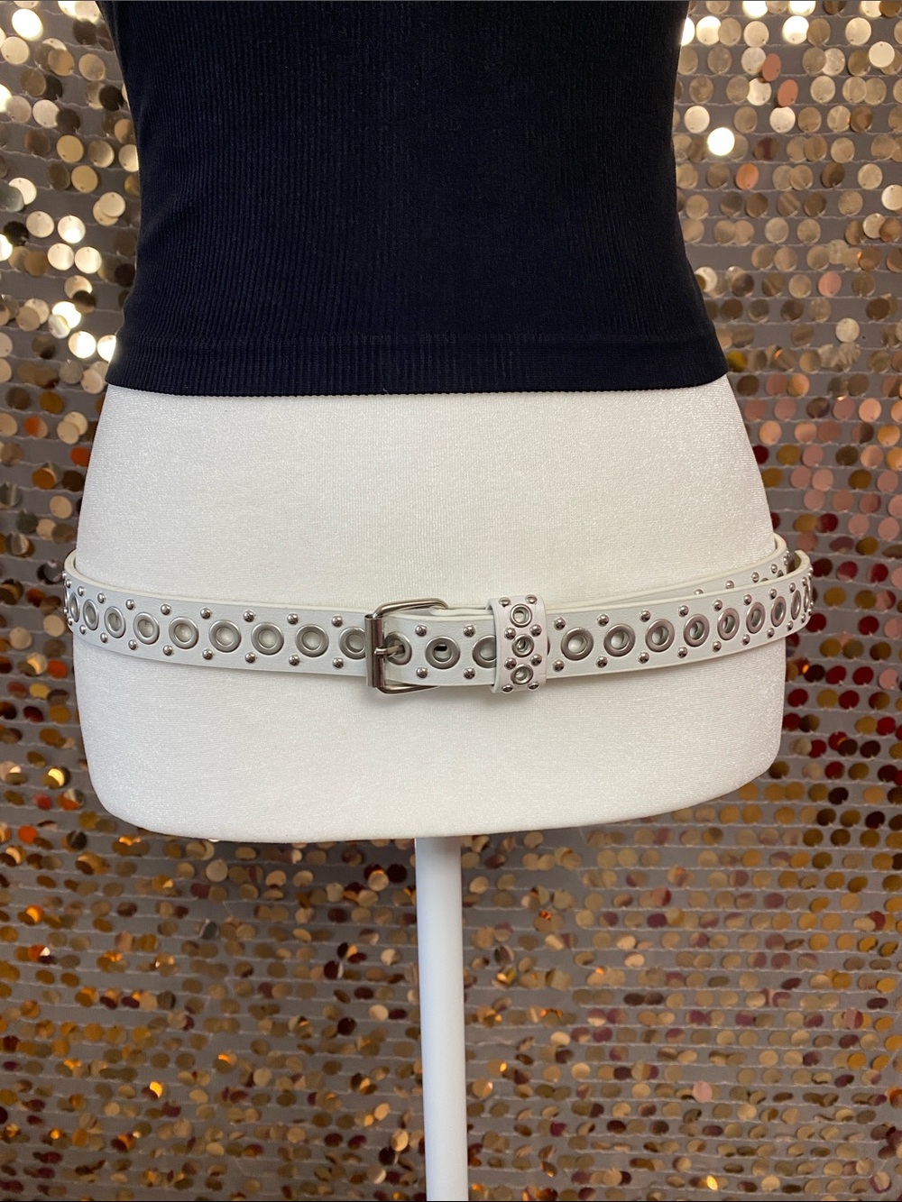 White studded belt with silver accents #402